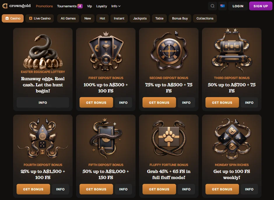 CrownGold Casino Bonus for AUD