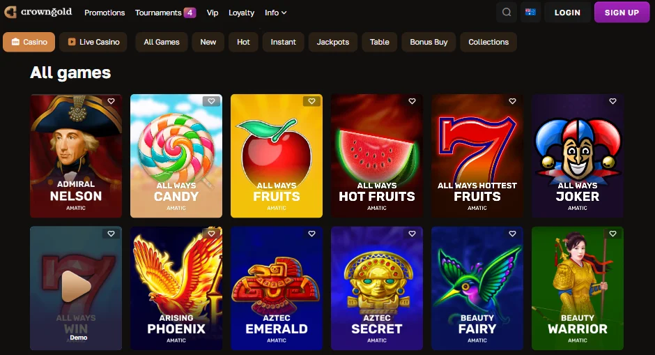 Slots at CrownGold Online Casino