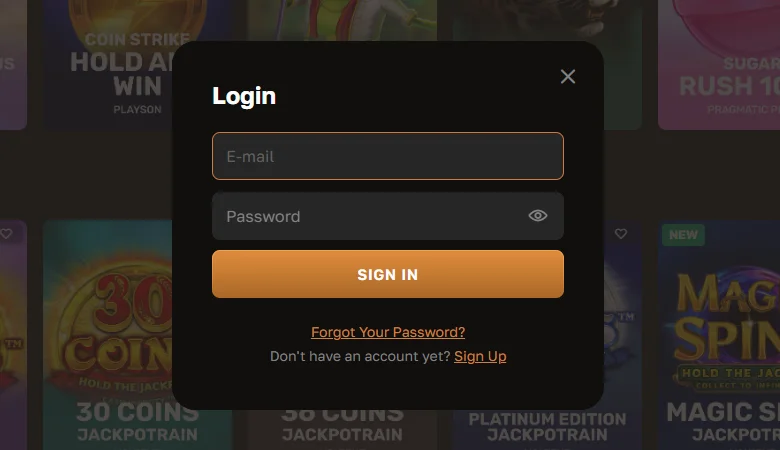 CrownGold Casino Login Page