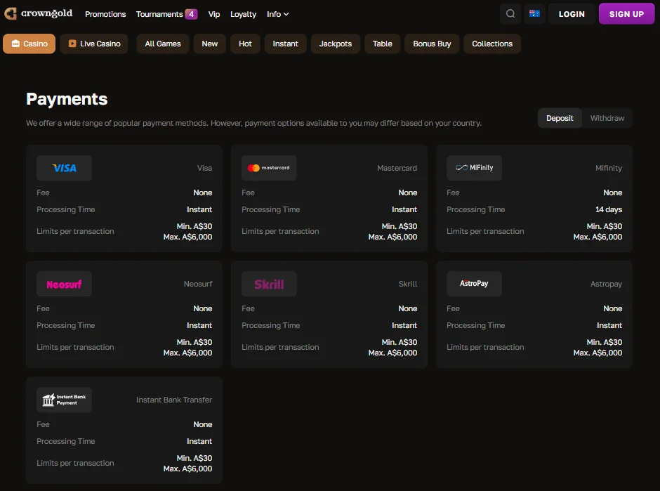 Crown Gold Payments for Casino